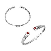 AB-9031-GA Sterling Silver Bangle With Garnet Q. Jewelry Bali Designs Inc